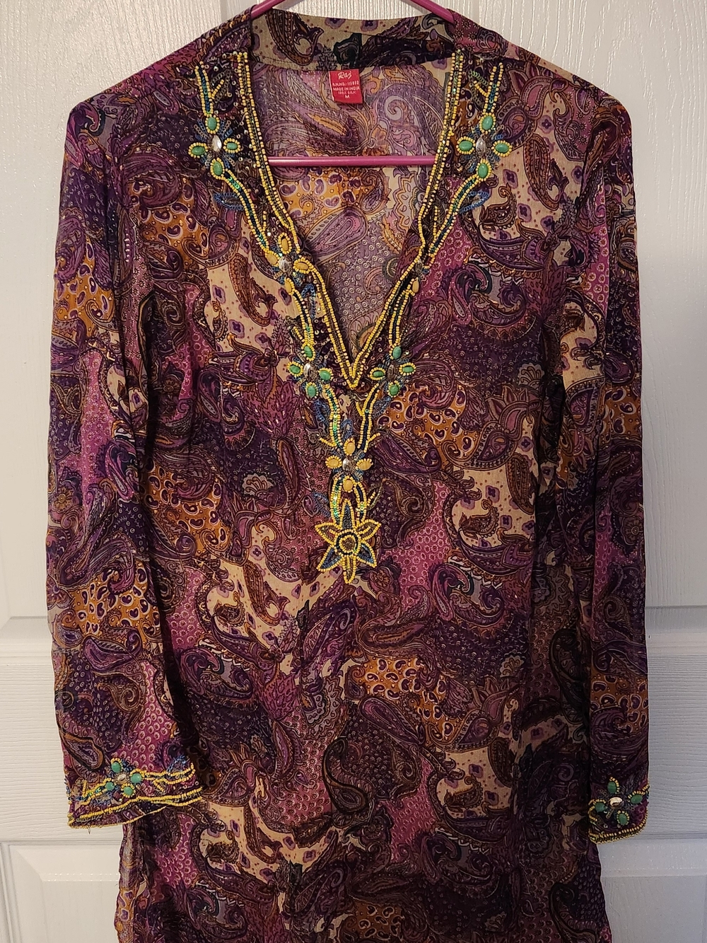 Raj Sheer Purple Multi Paisley Embellished V-Neck Tunic